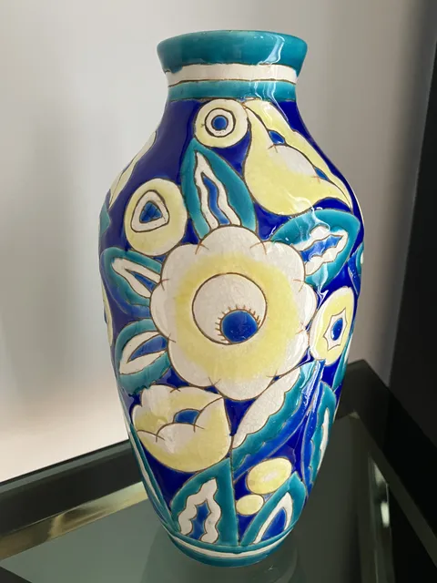 Vase bleu faïence craquelée - Charles Catteau - Keramis